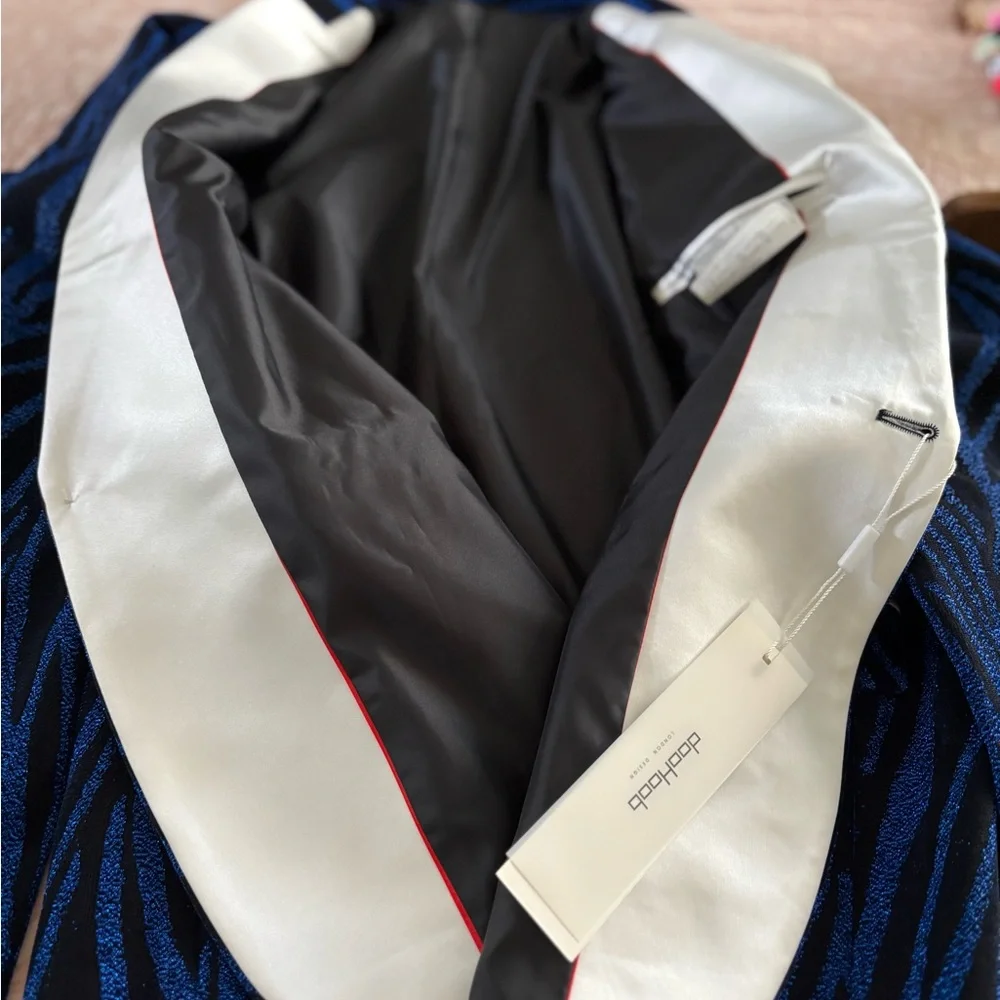 Doohoob elegant Blue and Black Blazer with White Accents glitter glitz statement